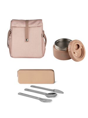 Citron Blush Pink Insulated Rollup Lunchbag with Stainless steal Cutlery Set and 250 ml Food Jar